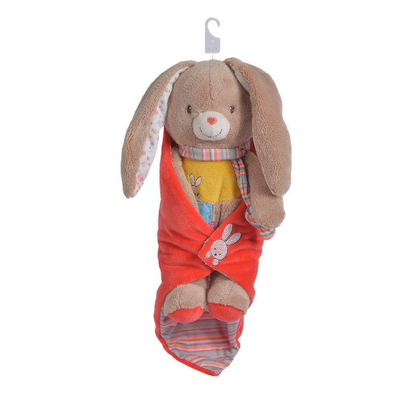  twiny peluche couverture lapin beige rouge 